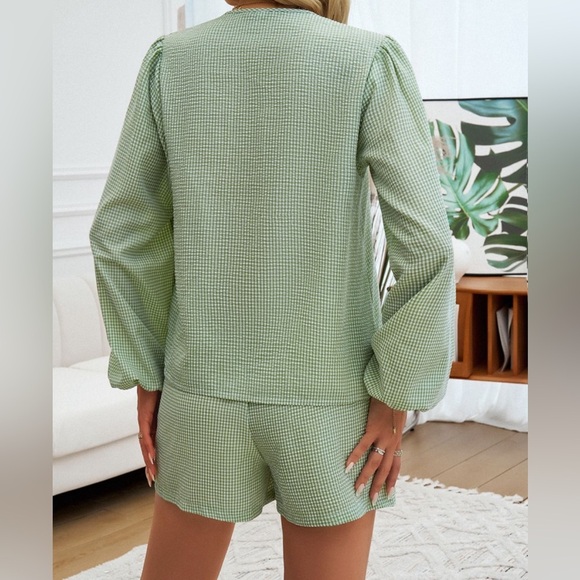 Tie front long sleeve lounge set sage - Picture 6 of 10